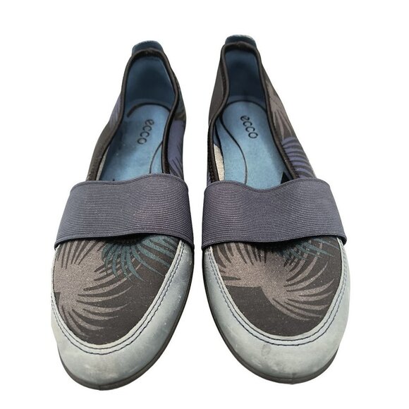 ECCO Bluma Band Womens Denim Blue/Marine Palm Print Ballet Flats Shoes‎ size 6.5 - Picture 2 of 6